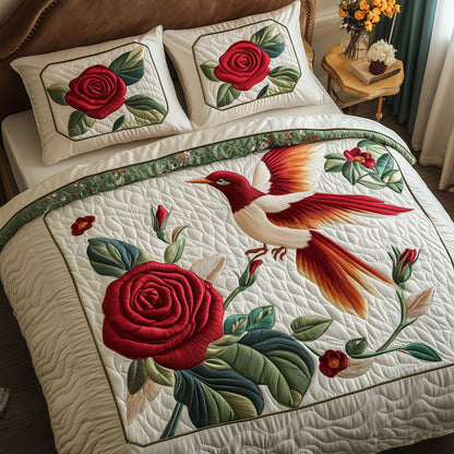 Rose And Hummingbird 3-Piece Quilted Bedding Set GFTOMA1498