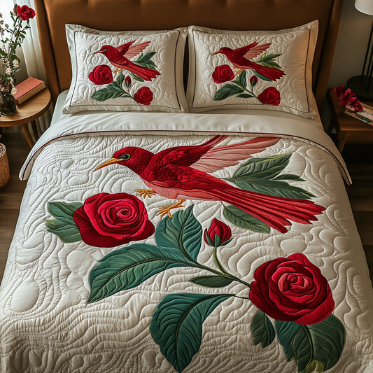 Rose And Hummingbird 3-Piece Quilted Bedding Set GFTOMA1499
