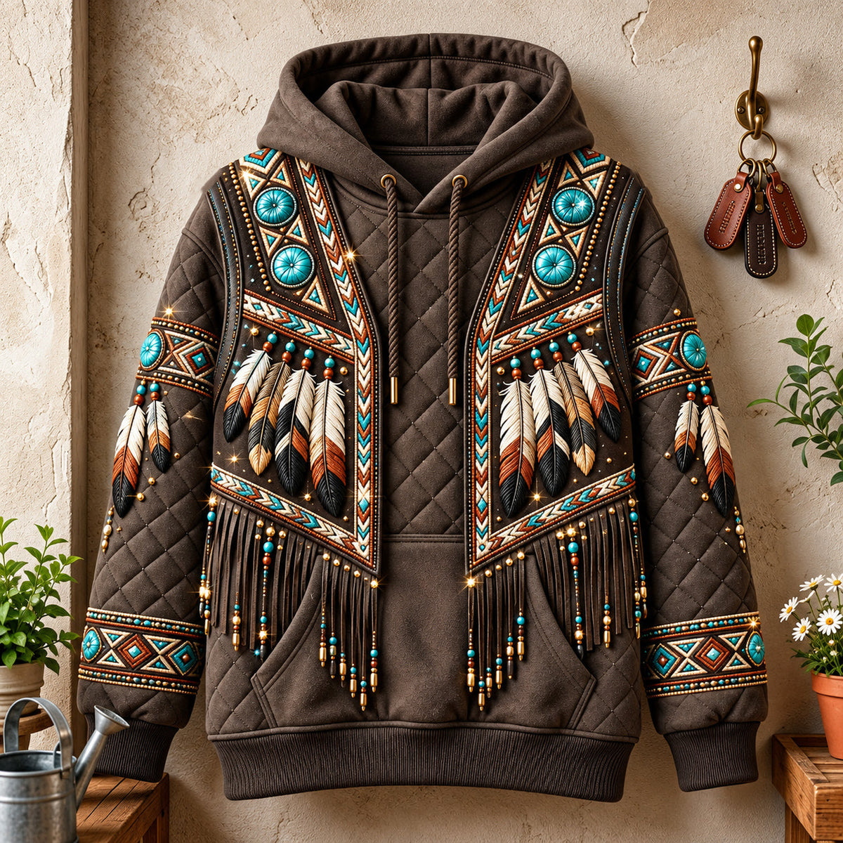Turquoise Feather Hoodie GFTOMA14992
