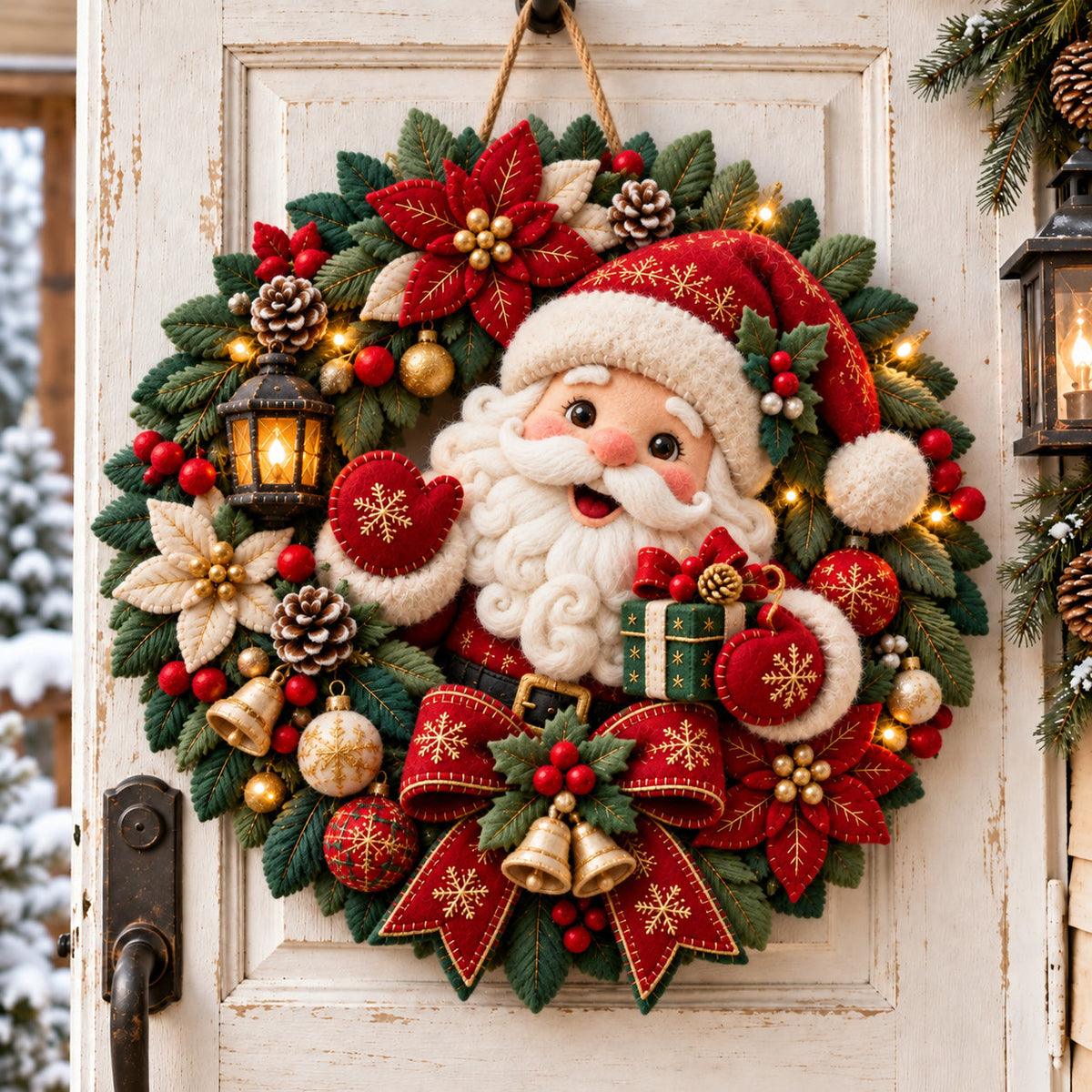 Santa Wreath Custom Shape Felt Door Hanger GFTOMA15000