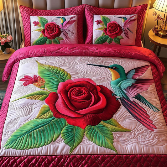 Rose And Hummingbird 3-Piece Quilted Bedding Set GFTOMA1501