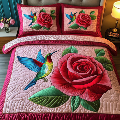 Rose And Hummingbird 3-Piece Quilted Bedding Set GFTOMA1502
