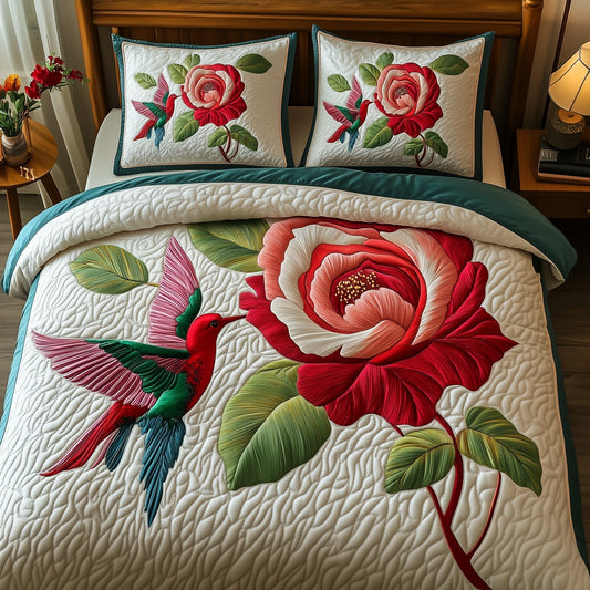 Rose And Hummingbird 3-Piece Quilted Bedding Set GFTOMA1503