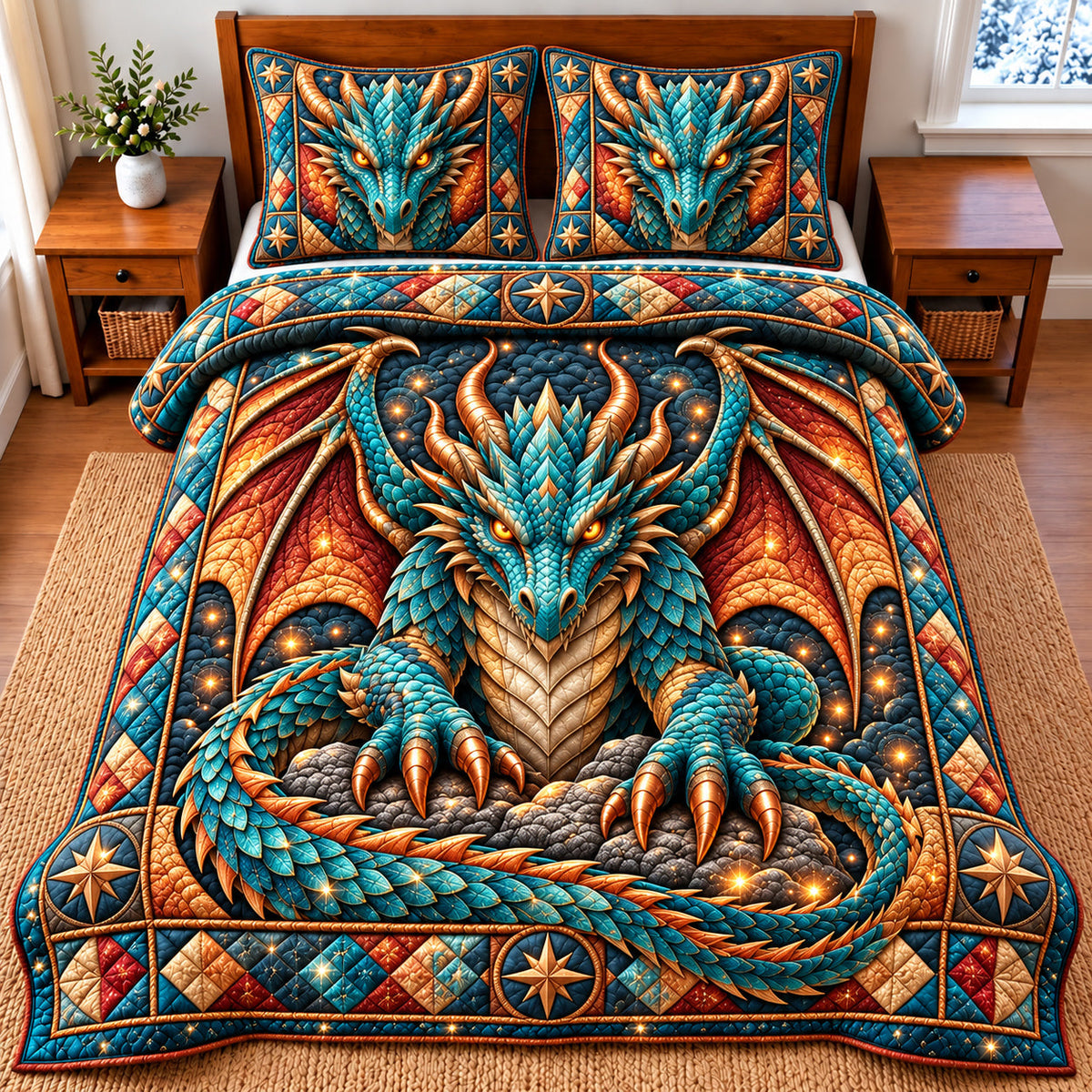 Fire Dragon 3-Piece Quilted Bedding Set GFTOMA15034