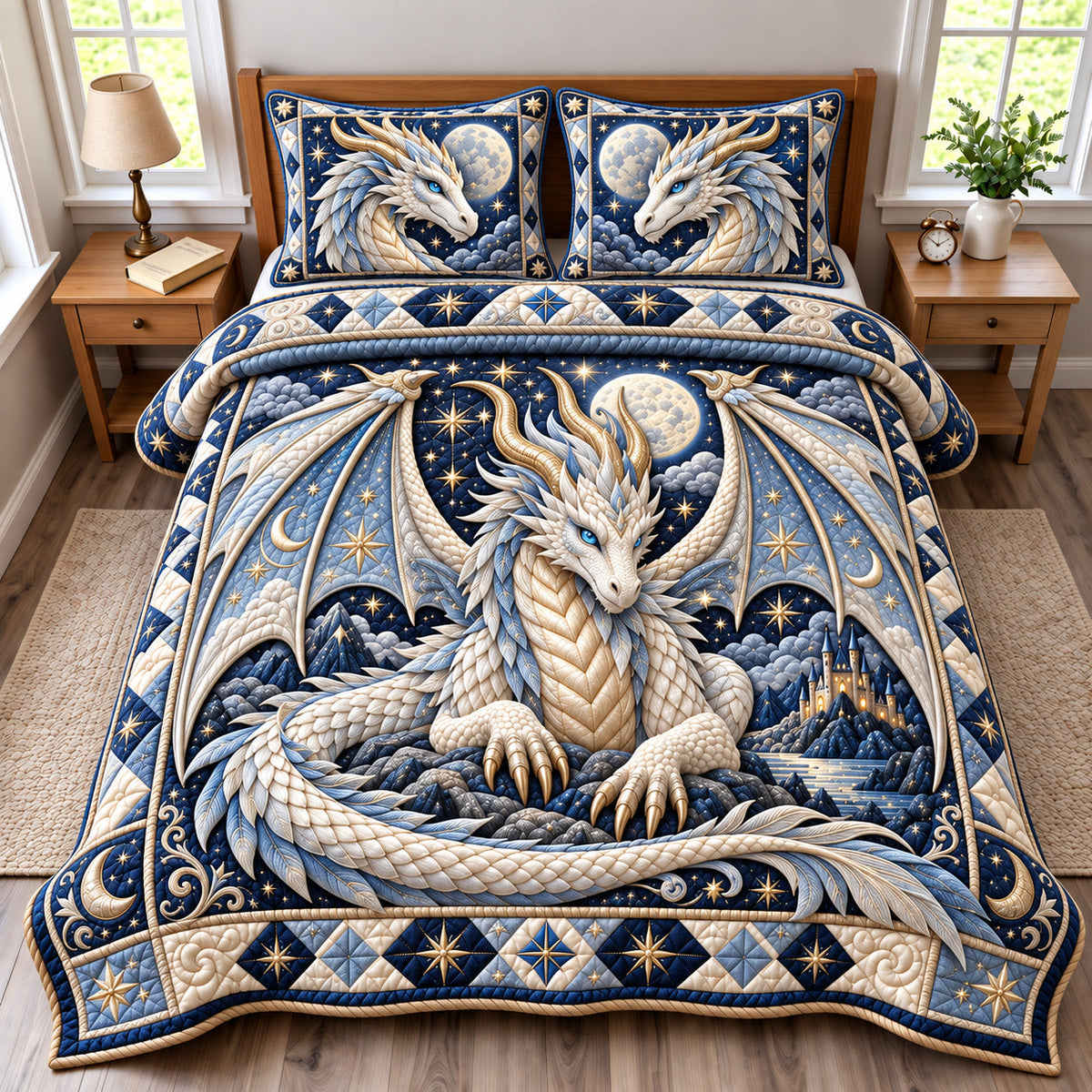 White Dragon 3-Piece Quilted Bedding Set GFTOMA15035