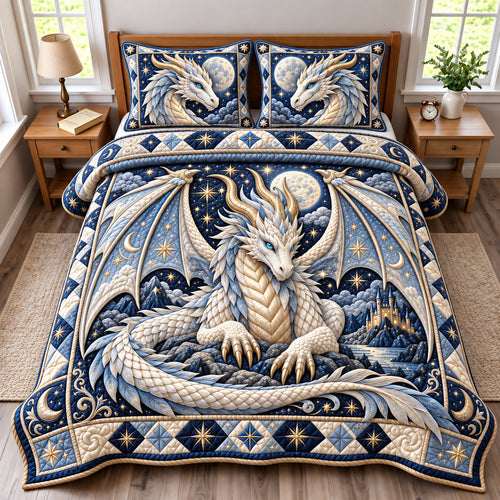 White Dragon 3-Piece Quilted Bedding Set GFTOMA15035