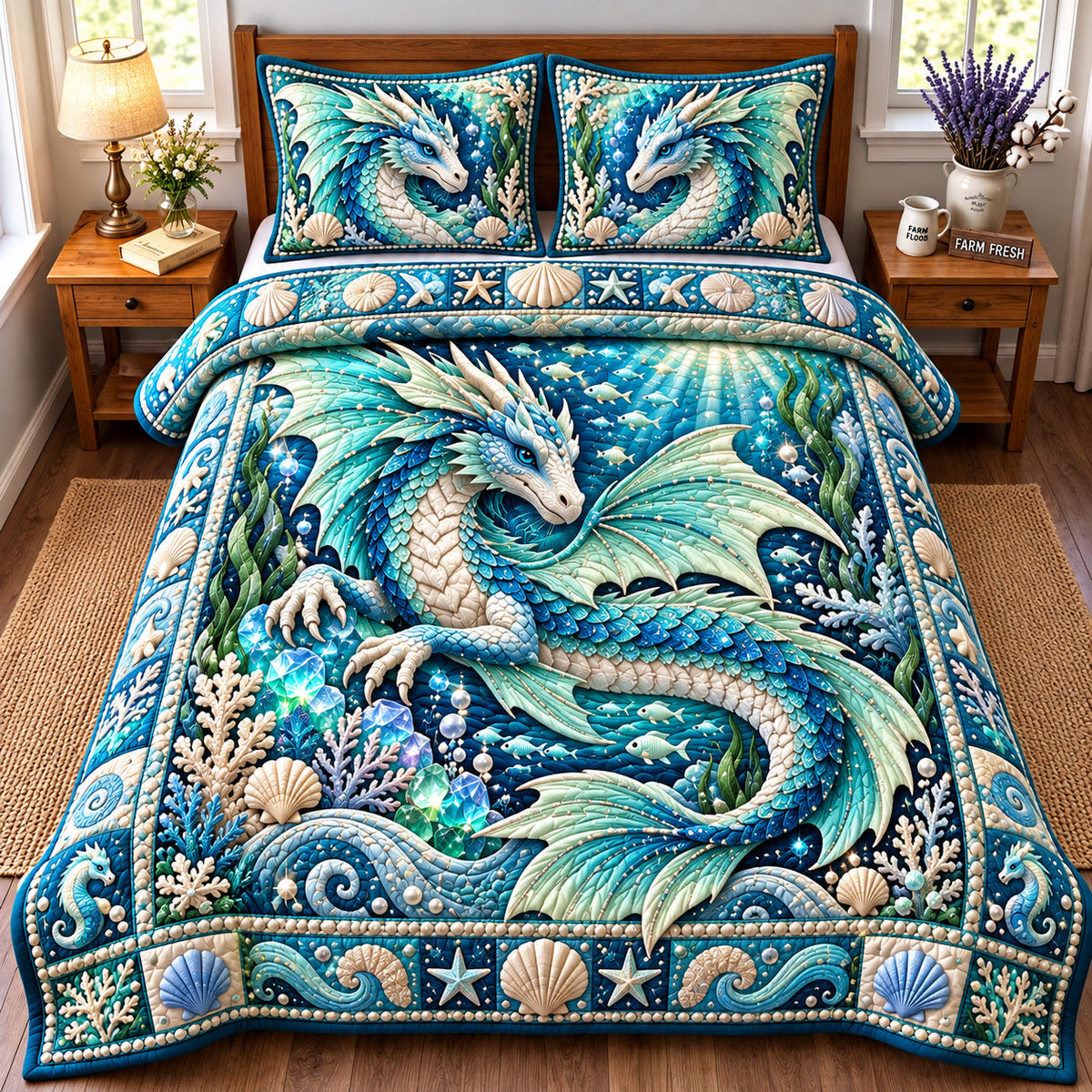 Ocean Dragon 3-Piece Quilted Bedding Set GFTOMA15036