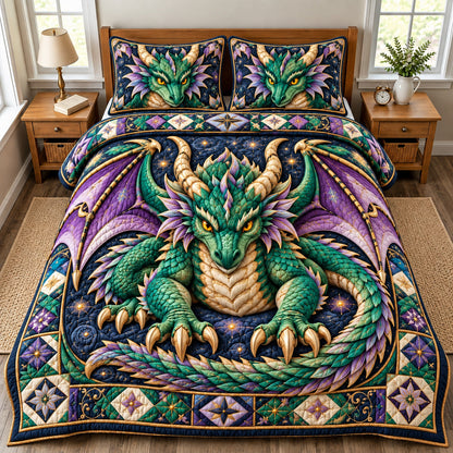 Emerald Dragon 3-Piece Quilted Bedding Set GFTOMA15038