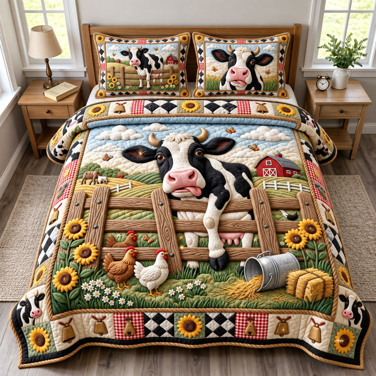 Farm Cow 3-Piece Quilted Bedding Set GFTOMA15040