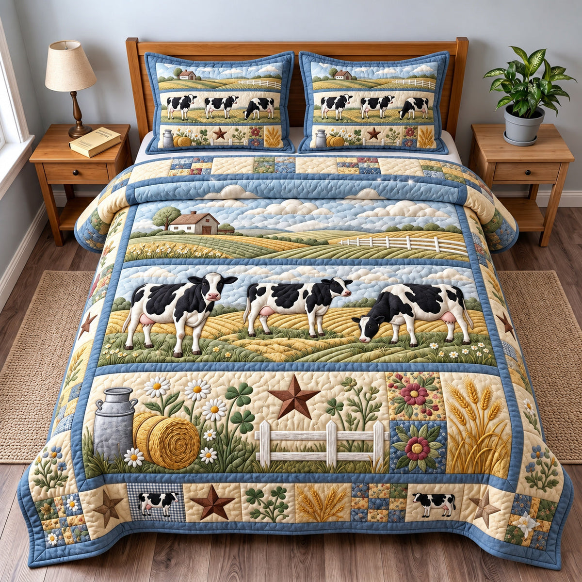Pasture Cow 3-Piece Quilted Bedding Set GFTOMA15042