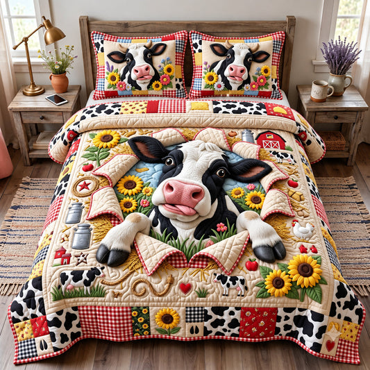 Cute Cow 3-Piece Quilted Bedding Set GFTOMA15044