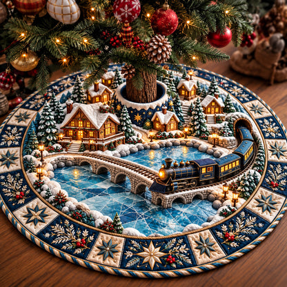 Winter Village Train Quilted Tree Skirt GFTOMA15077