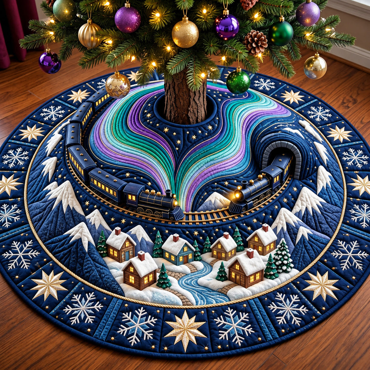 Aurora Train Quilted Tree Skirt GFTOMA15078