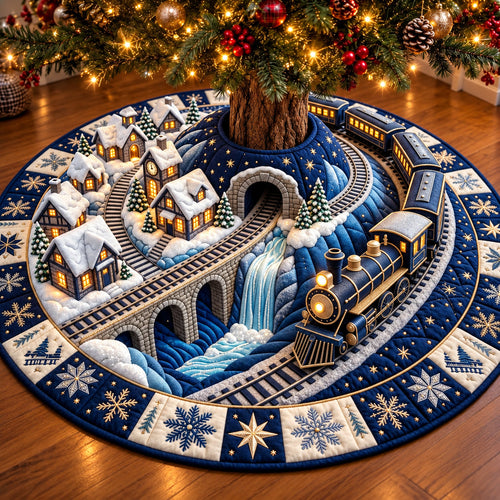 Snowy Bridge Train Quilted Tree Skirt GFTOMA15080