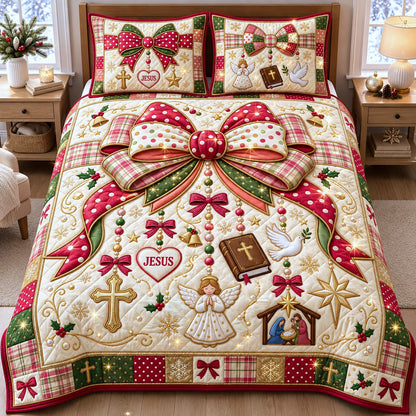 Christmas Faith Bow 3-Piece Quilted Bedding Set GFTOMA15100