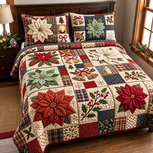 Poinsettia Patchwork 3-Piece Quilted Bedding Set GFTOMA15113