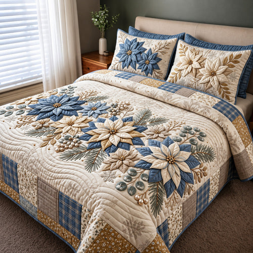 Blue Floral 3-Piece Quilted Bedding Set GFTOMA15116