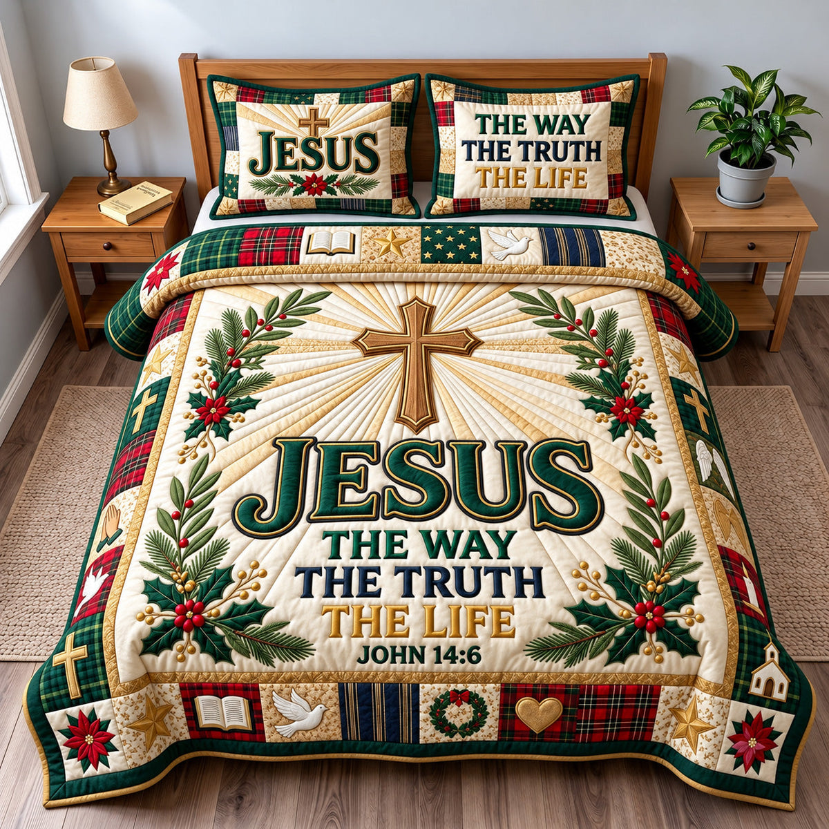 Faithful Jesus 3-Piece Quilted Bedding Set GFTOMA15143