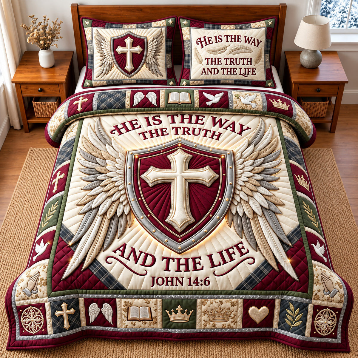 Cross Of Faith 3-Piece Quilted Bedding Set GFTOMA15145