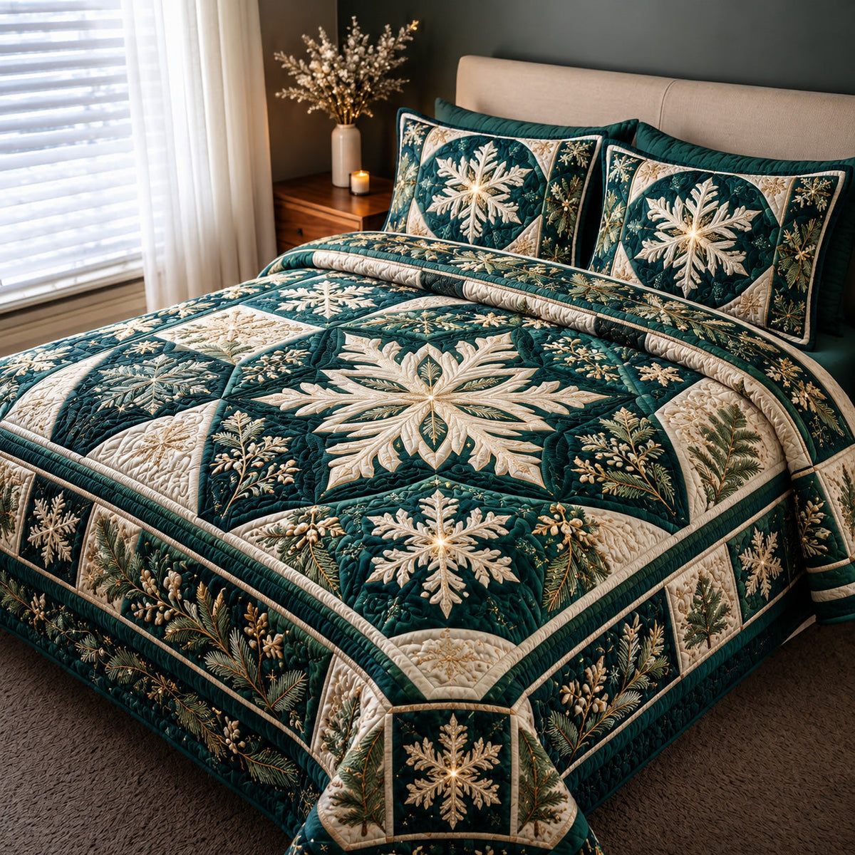 Evergreen Snowflake 3-Piece Quilted Bedding Set GFTOMA15148
