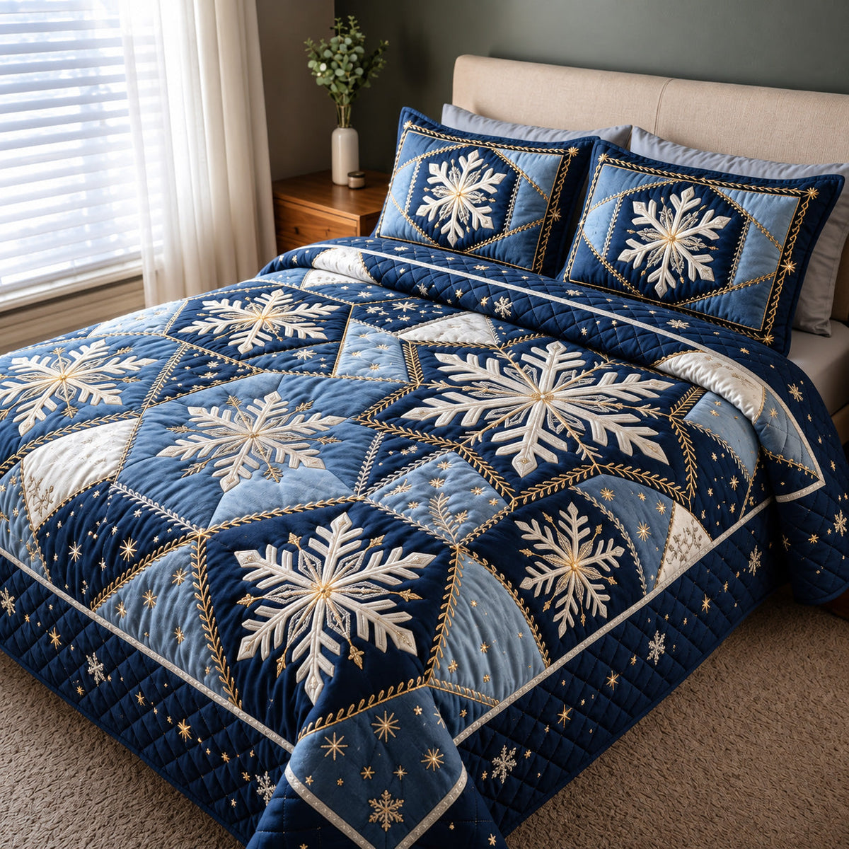 Midnight Snowflake 3-Piece Quilted Bedding Set GFTOMA15151
