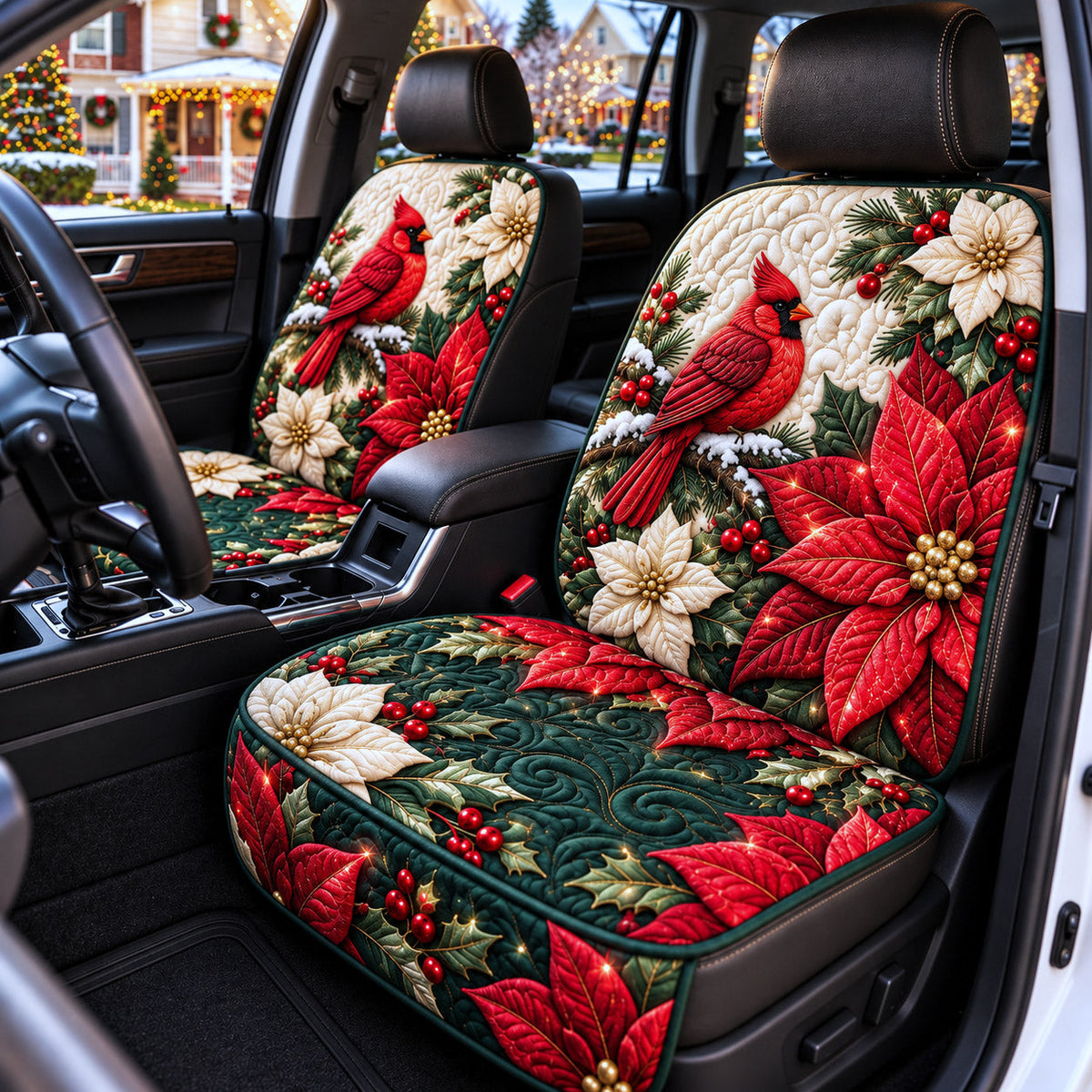 Poinsettia Cardinal Quilted Car Seat Protector GFTOMA15204