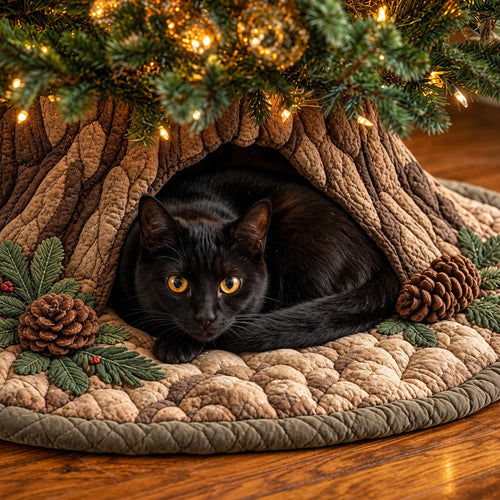 Woodland Cat Den Quilted Tree Skirt GFTOMA15212