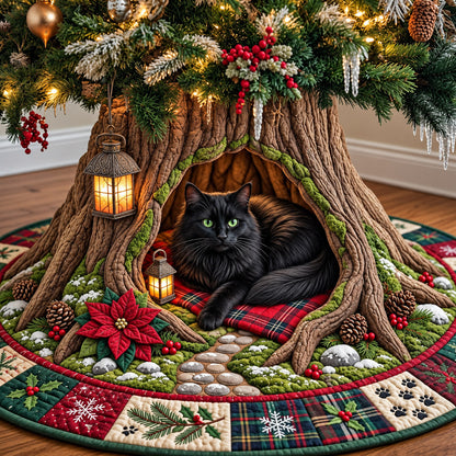 Poinsettia Cat Den Quilted Tree Skirt GFTOMA15213