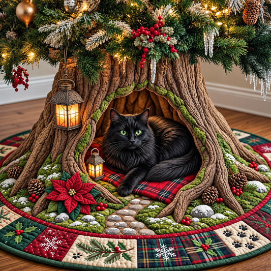 Poinsettia Cat Den Quilted Tree Skirt GFTOMA15213