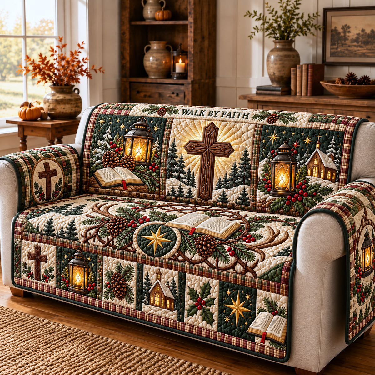 Faith Cross Quilted Sofa Cover GFTOMA15275