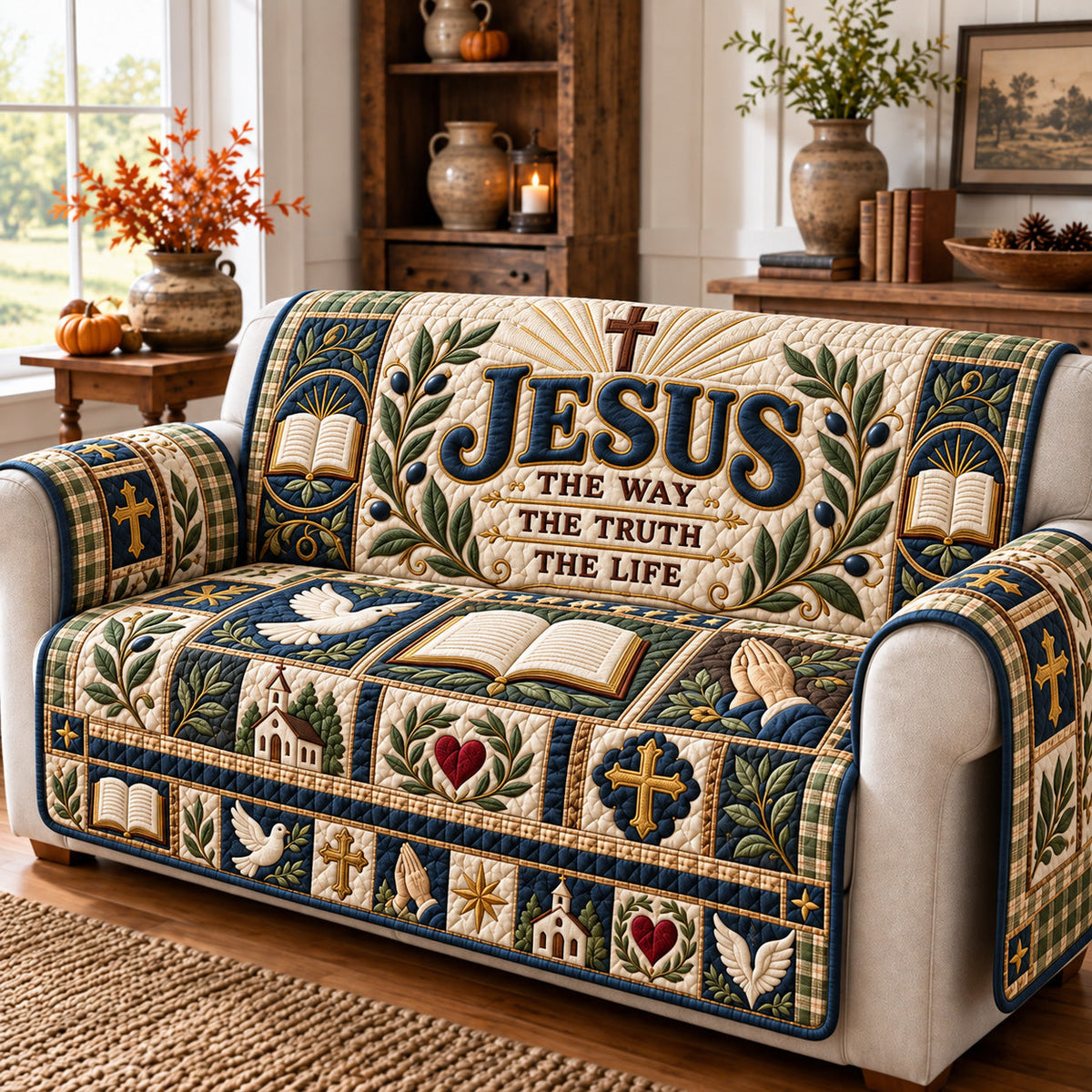 Jesus The Way Quilted Sofa Cover GFTOMA15280