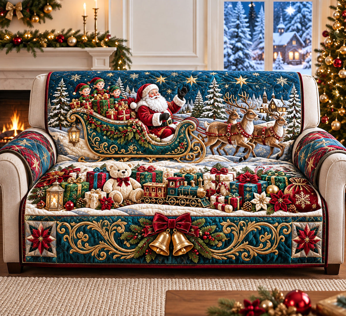 Santa Christmas Night Quilted Sofa Cover GFTOMA15284
