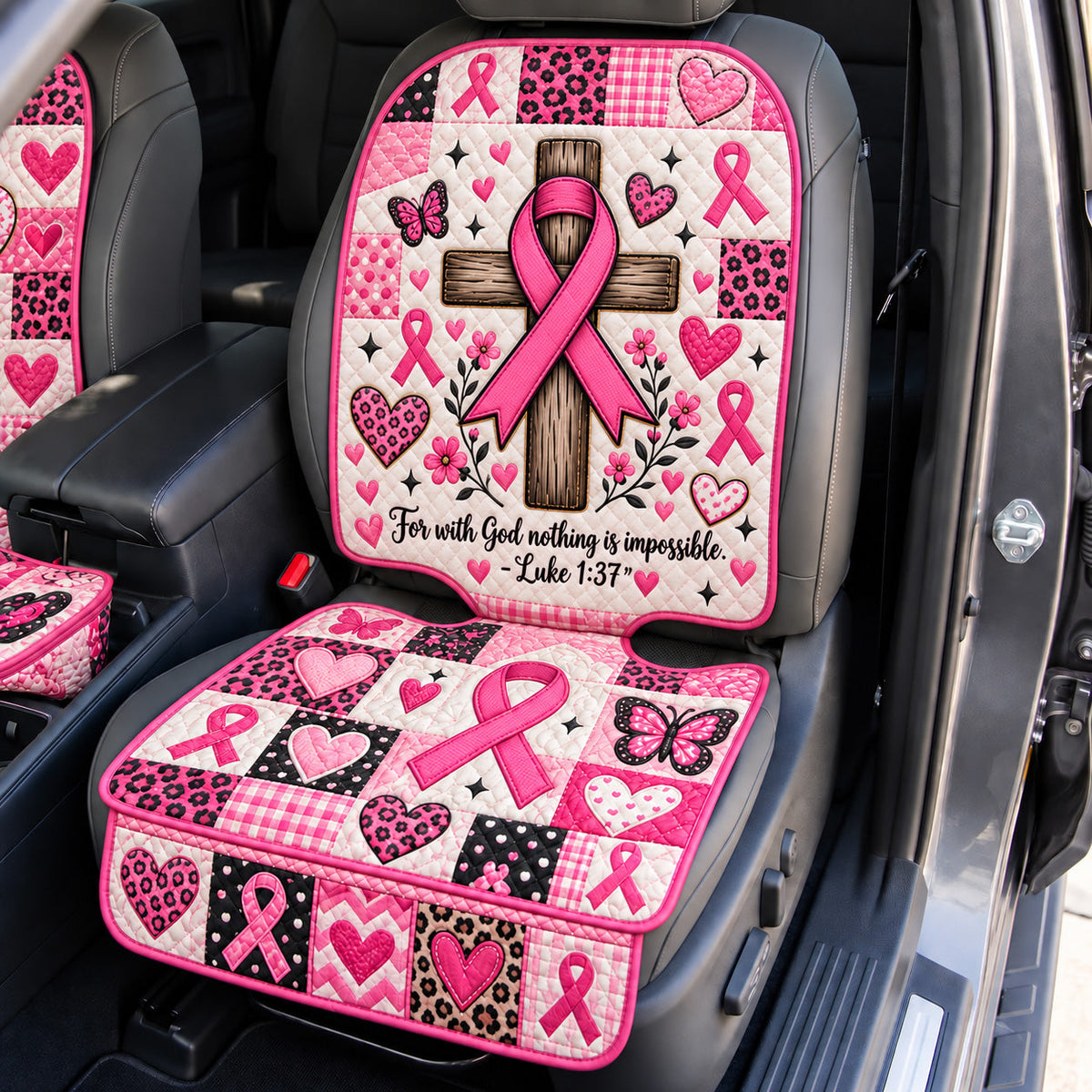 Pink Ribbon Quilted Car Seat Protector GFTOMA15287