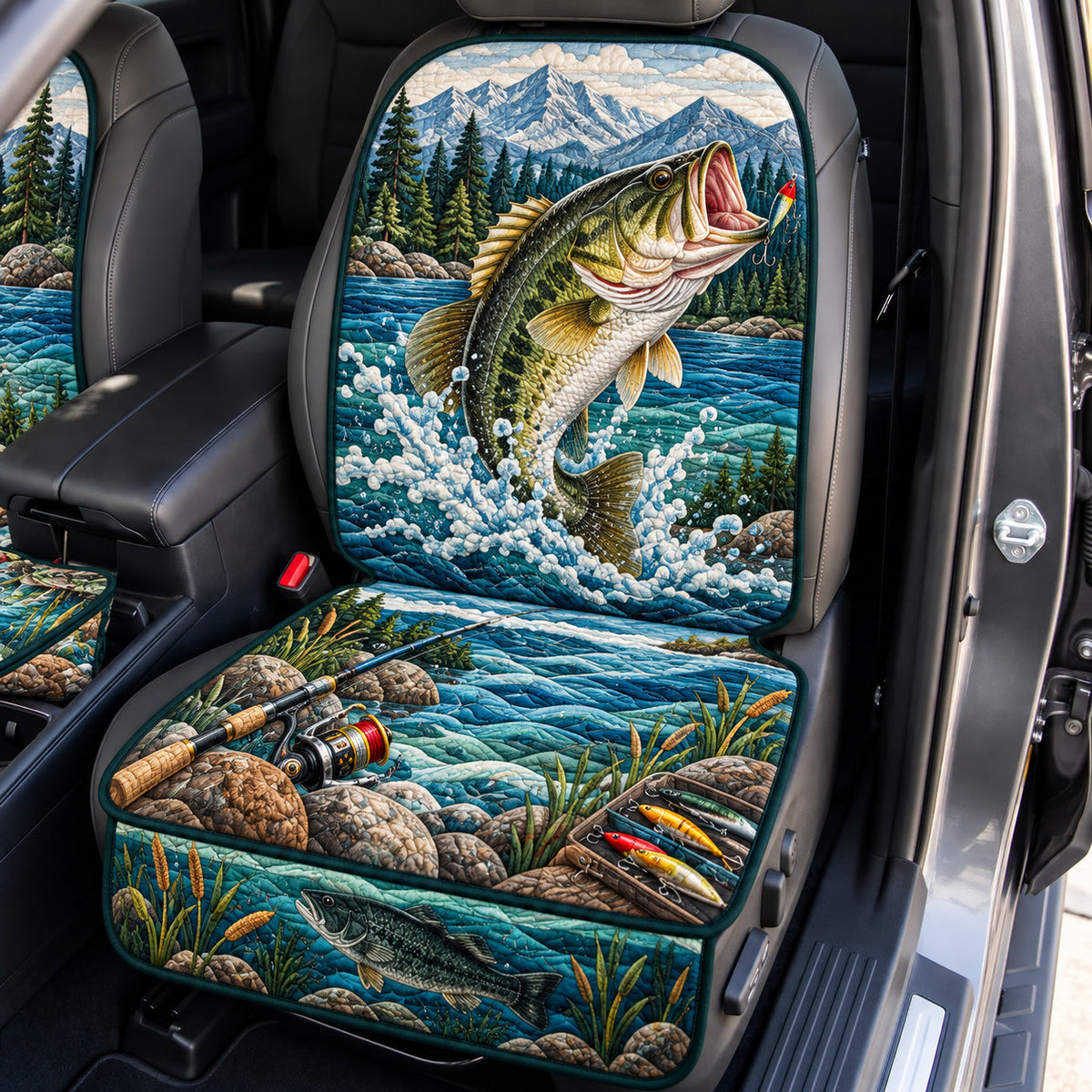 Bass Fishing Quilted Car Seat Protector GFTOMA15294