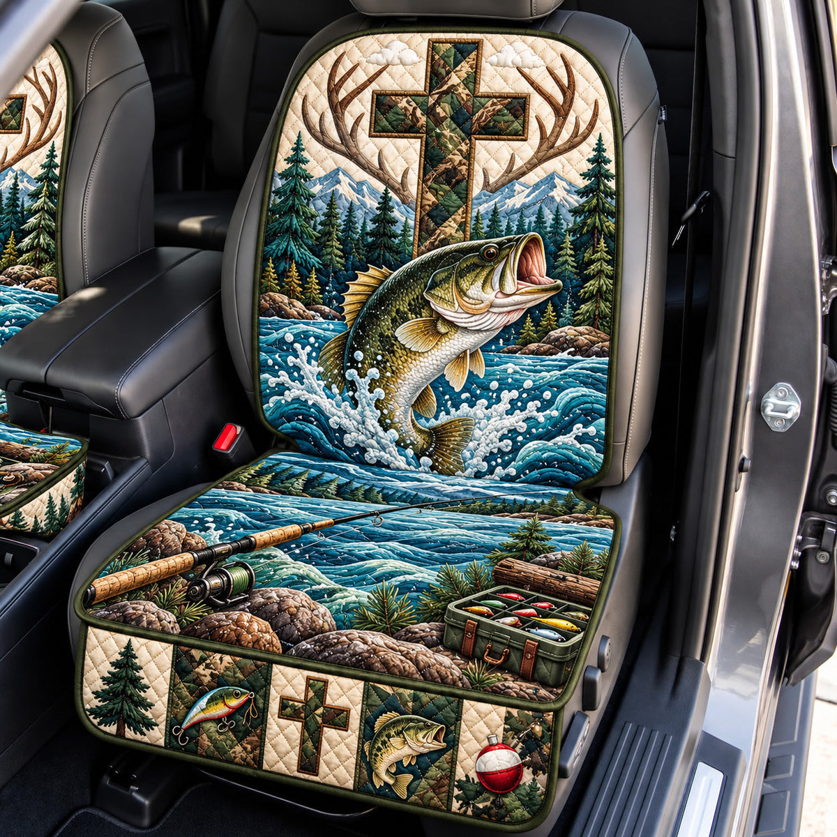 Lake Fishing Quilted Car Seat Protector GFTOMA15295