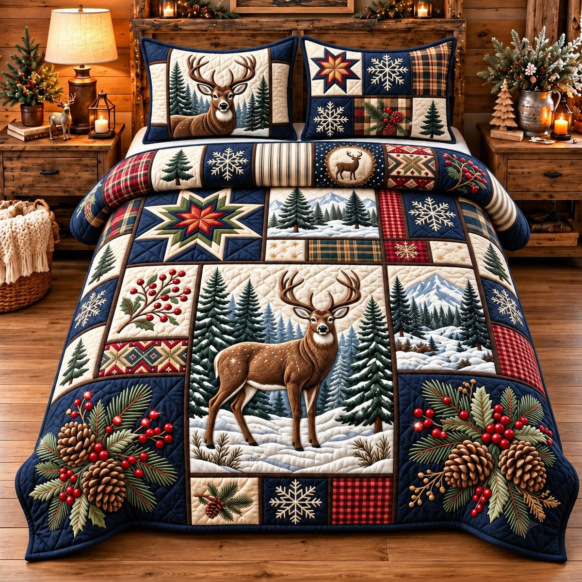 Winter Moose 3-Piece Quilted Bedding Set GFTOMA15325