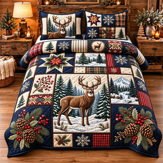 Winter Moose 3-Piece Quilted Bedding Set GFTOMA15325