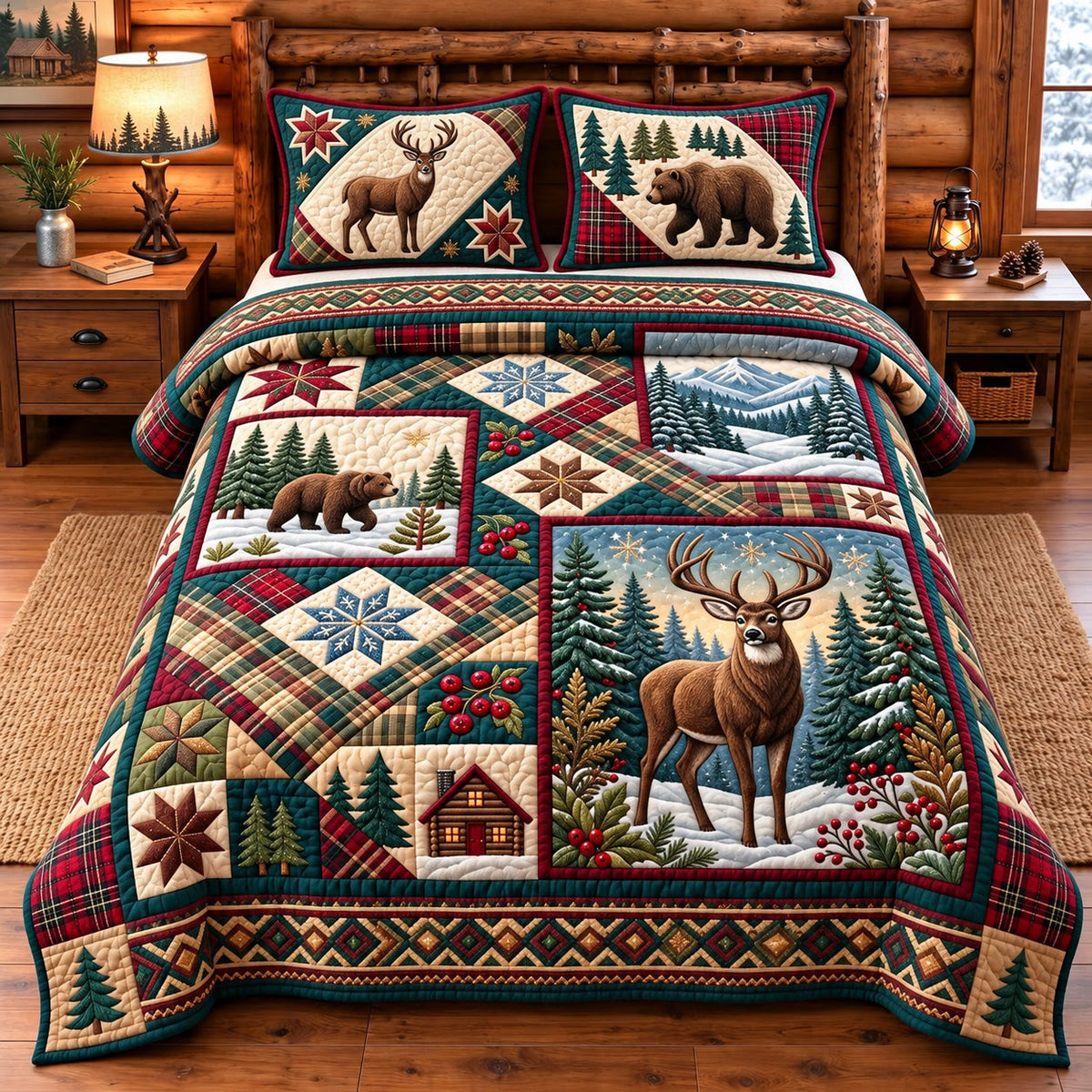 Moose Forest 3-Piece Quilted Bedding Set GFTOMA15327