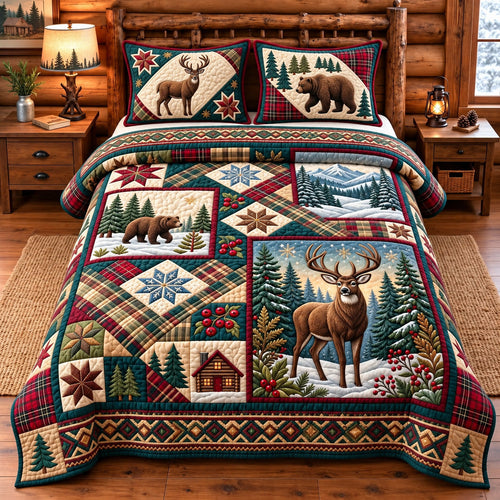 Moose Forest 3-Piece Quilted Bedding Set GFTOMA15327