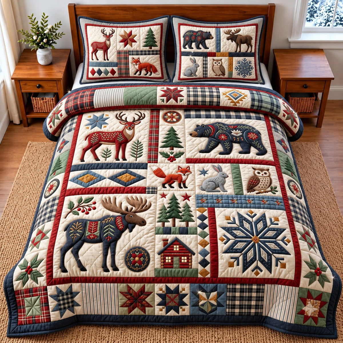Wildlife Patchwork 3-Piece Quilted Bedding Set GFTOMA15328