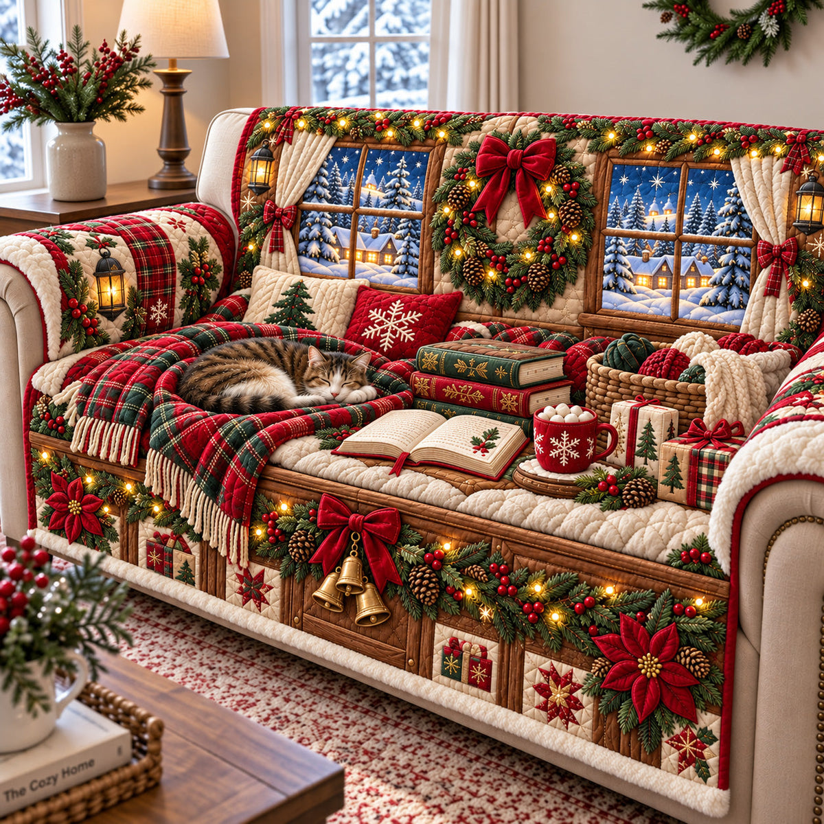 Cozy Christmas Cabin Quilted Sofa Cover GFTOMA15337