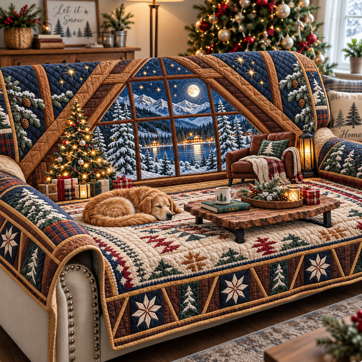 Cozy Christmas Cabin Quilted Sofa Cover GFTOMA15338