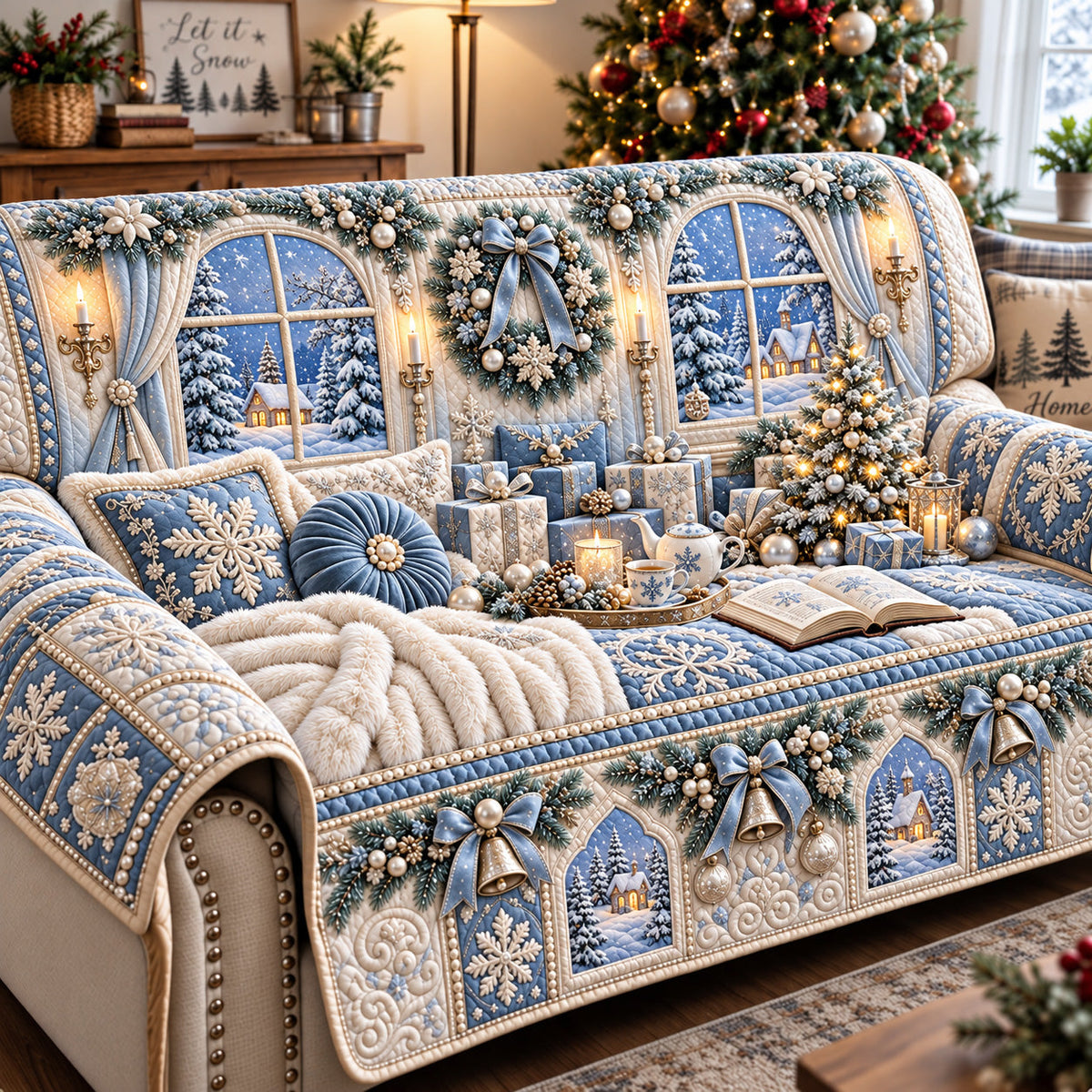 Cozy Christmas Cabin Quilted Sofa Cover GFTOMA15339