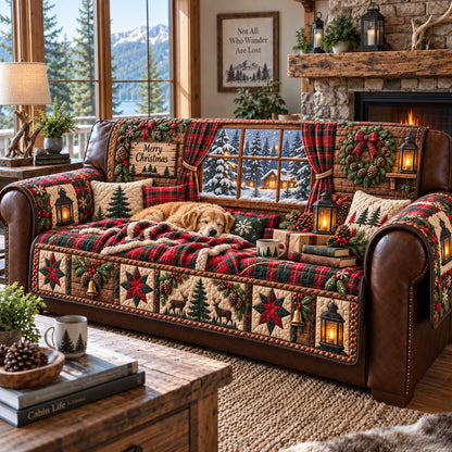 Cozy Christmas Cabin Quilted Sofa Cover GFTOMA15340