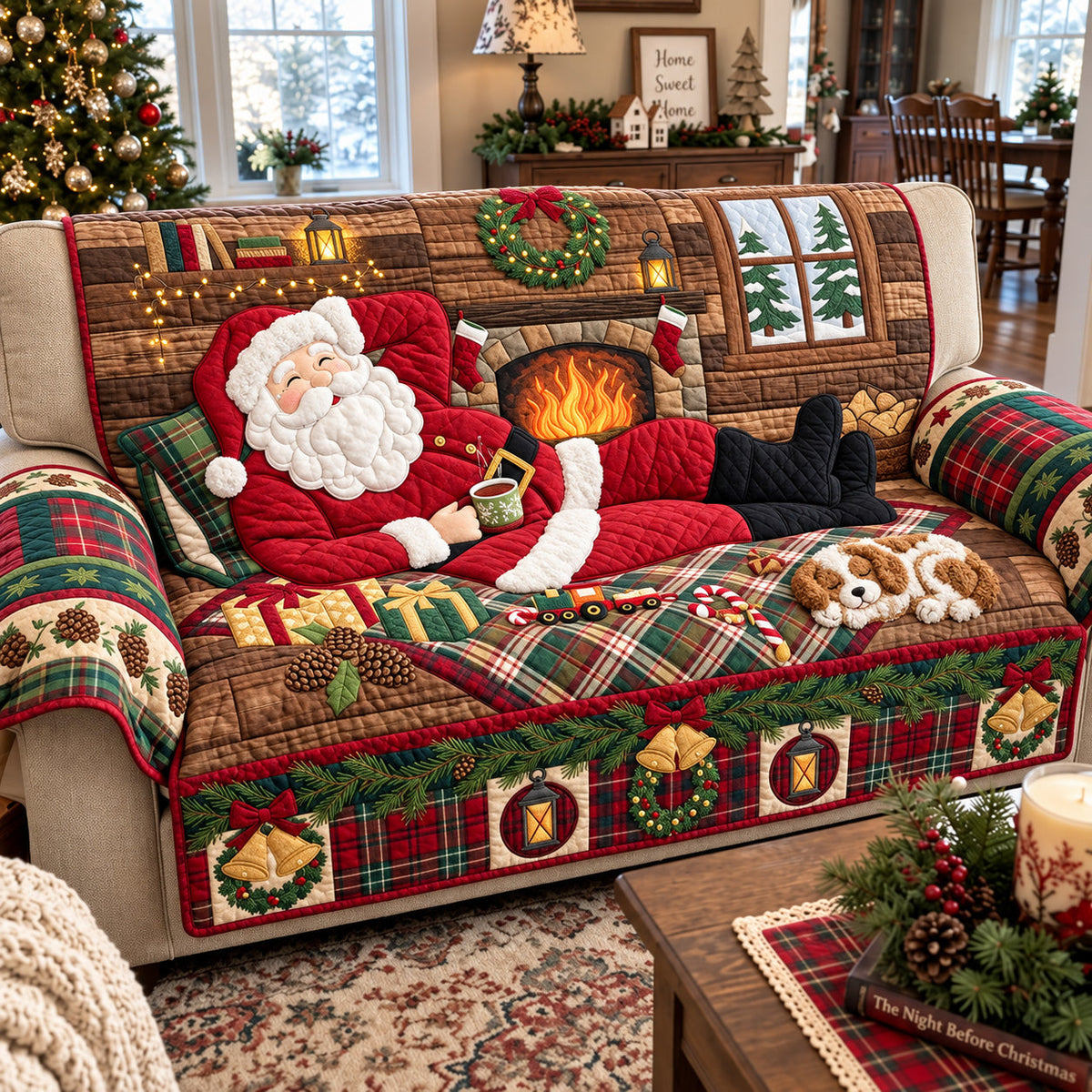 Cozy Santa Quilted Sofa Cover GFTOMA15349