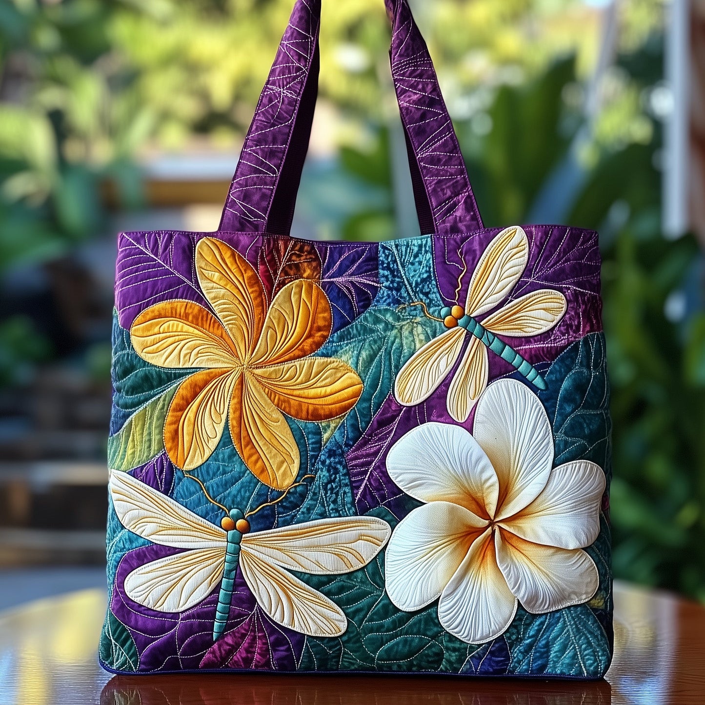 Plumeria Dragonfly Quilted Tote Bag GFTOMA1534
