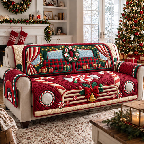 Red Holiday Car Quilted Sofa Cover GFTOMA15405