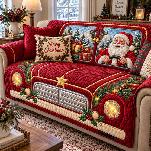 Santa Christmas Car Quilted Sofa Cover GFTOMA15407