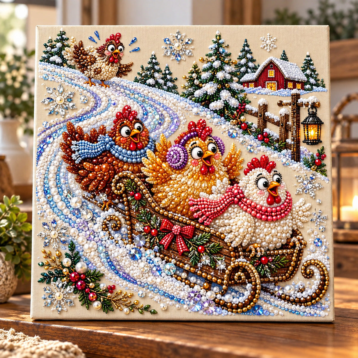 Christmas Chicken Sleigh DIY Diamond Pearl Art Kit GFTOMA15605