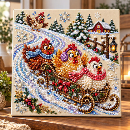 Christmas Chicken Sleigh DIY Diamond Pearl Art Kit GFTOMA15605